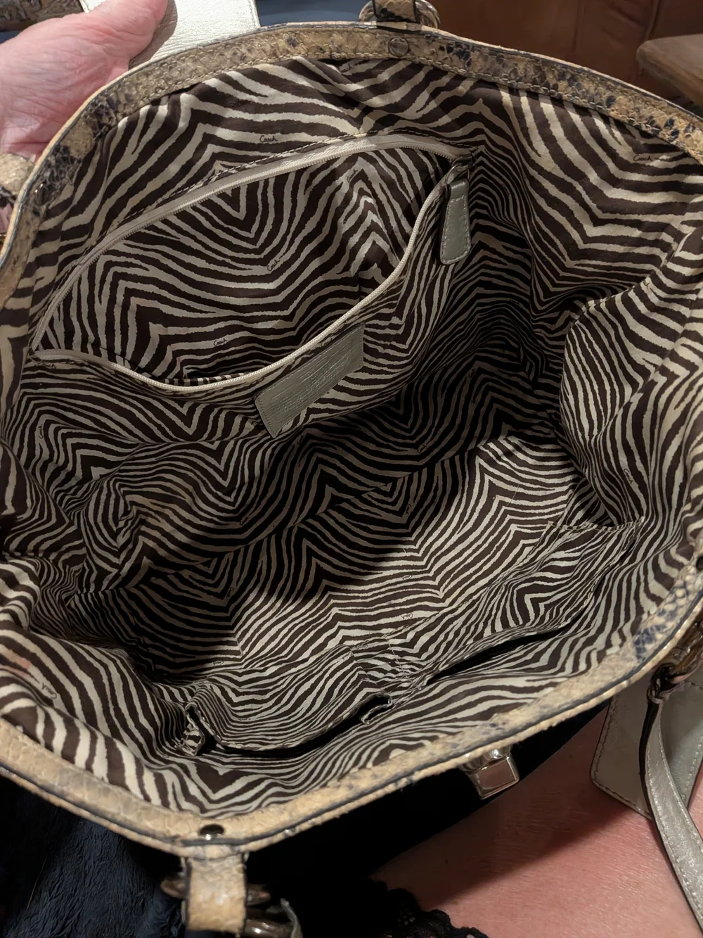 COACH Hampton Woven Straw Tote with Snakeskin Trim - Natural